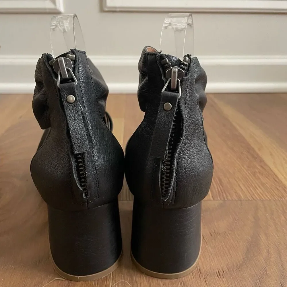 Anthropologie Silent D Leather Shooties Open Toe Block Heel $170 39 8.5